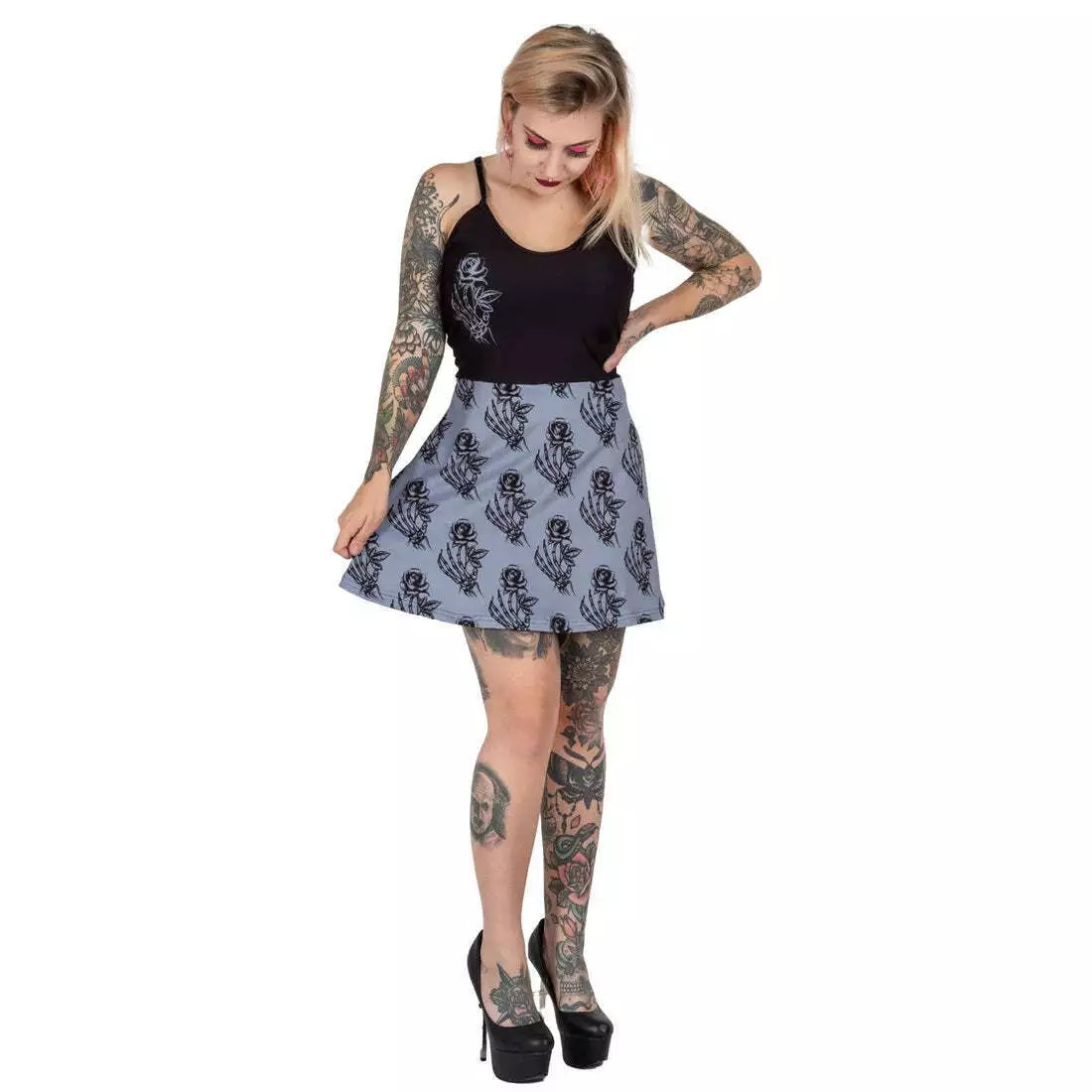 Too Fast Skull Rose Womens Skater Dress Alternative Clothing